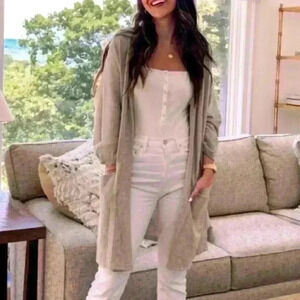 Anthropologie Donni Ribbed Open Front Cardigan Sweater Gray One  Size OSFA